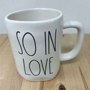 Rae Dunn SO IN LOVE Mug Double Sided Ceramic with Black Lettering New